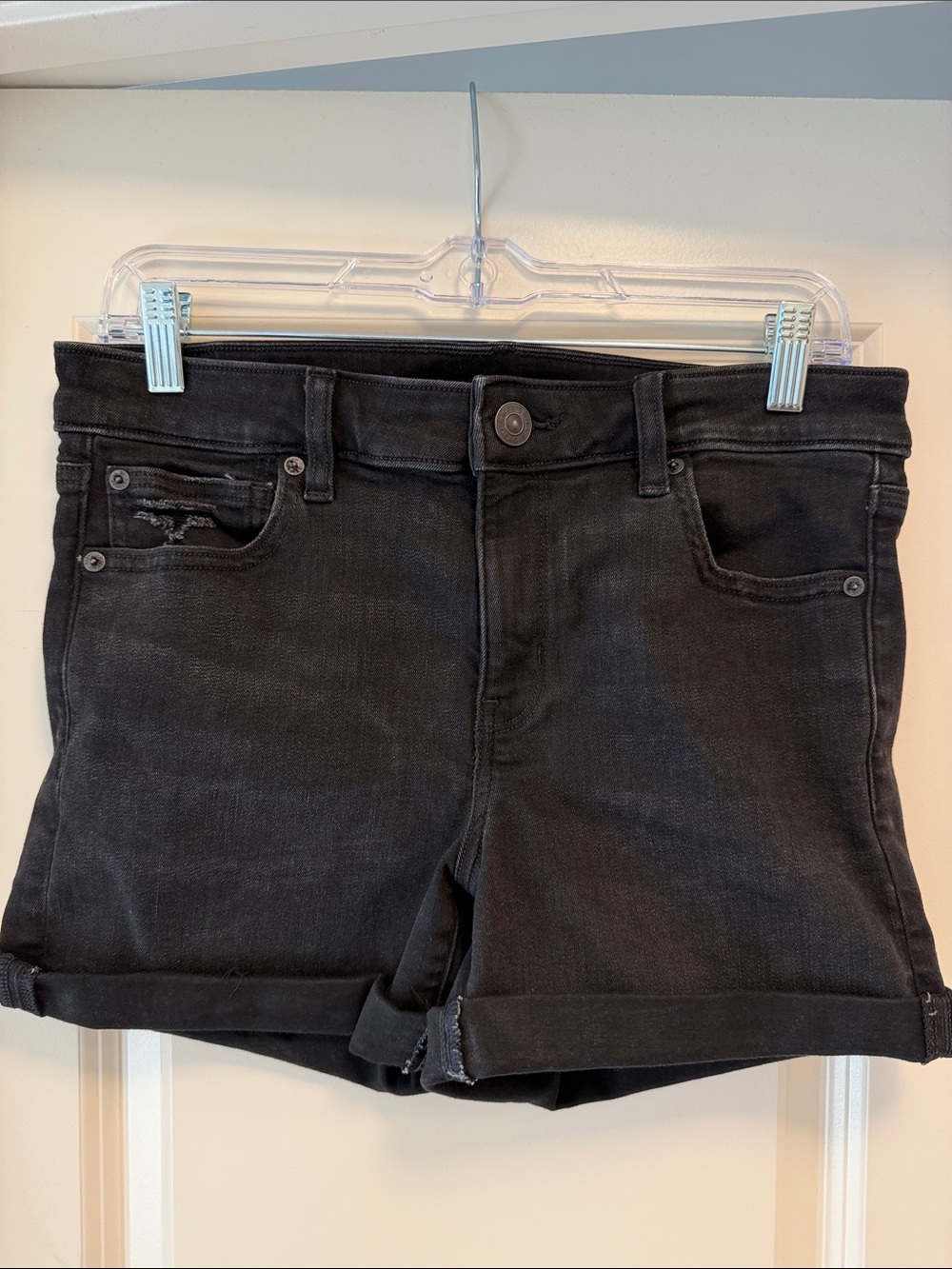 American Eagle Outfitters Black Denim Roll-Cuff Jean Shorts